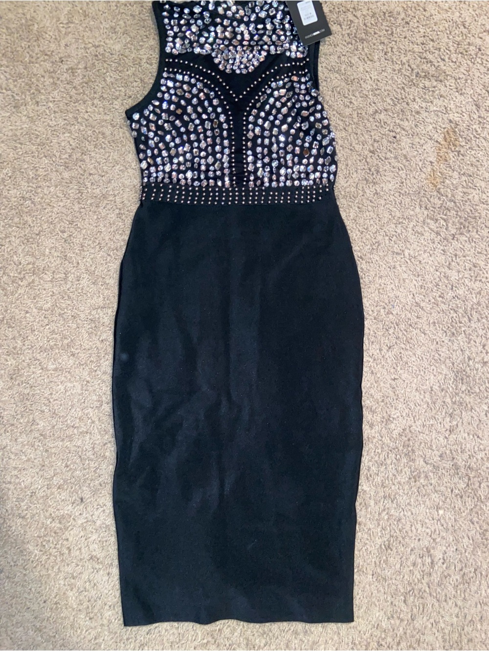 Black Embellished rhinestones Sleeveless bandage  Dress